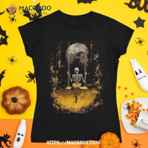 vintage skeleton on the swing in forest halloween gothic shirt skeleton masks tshirt 1