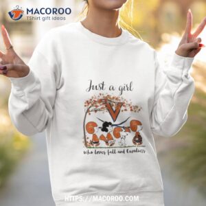 virginia cavaliers peanuts cartoon just a girl who loves fall and cavaliers logo shirt sweatshirt 2