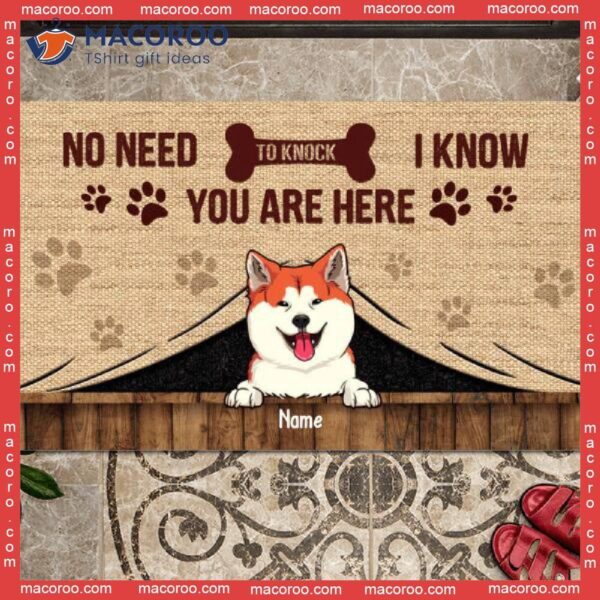 We Know You Are Here Vintage Front Door Mat, Gifts For Dog Lovers, No Need To Knock Personalized Doormat
