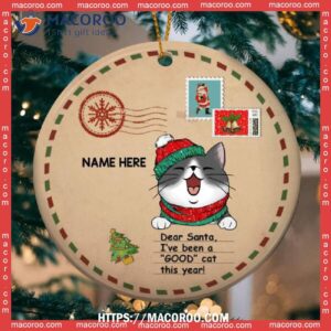 We’ve Been Good Cats Letter Background Circle Ceramic Ornament, Cat Christmas Ornaments Personalized