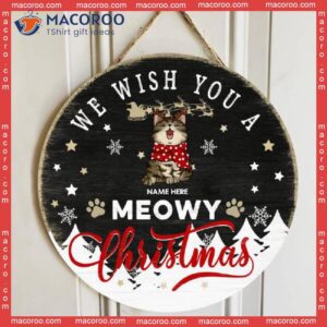 We Wish You A Meowy Christmas, Snowflake & Santa Door Hanger, Personalized Cat Breeds Wooden Signs, Xmas Front Decor