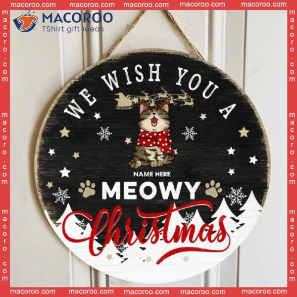 We Wish You A Meowy Christmas, Snowflake & Santa Door Hanger, Personalized Cat Breeds Wooden Signs, Xmas Front Decor