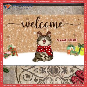 Welcome Cats & Xmas Gifts Personalized Doormat,christmas Front Door Mat, For Cat Lovers