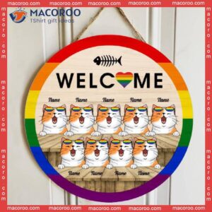 Welcome, Lgbt Cute Cats, Personalized Cat Wooden Signs