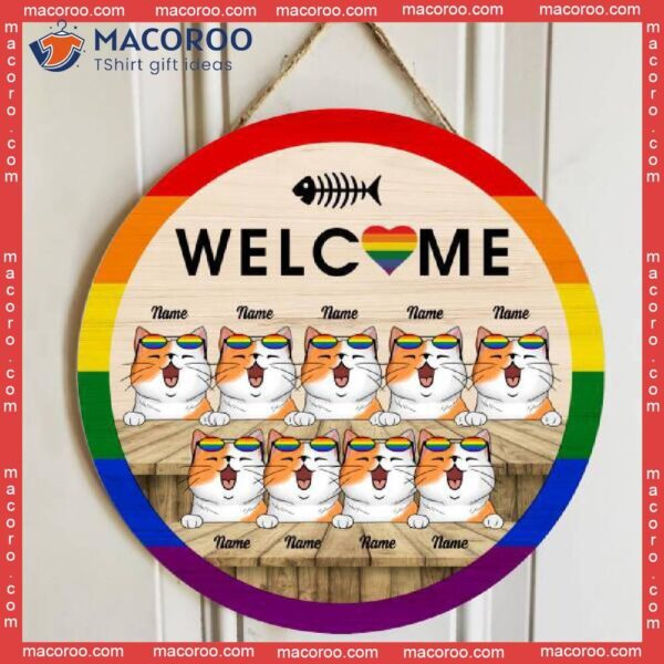 Welcome, Lgbt Cute Cats, Personalized Cat Wooden Signs