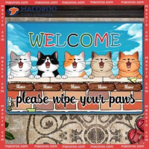 Welcome Please Wipe Your Paws Cats On Brick Wall Front Door Mat, Gifts For Cat Lovers, Custom Doormat