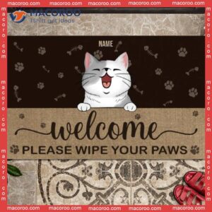 Welcome Please Wipe Your Paws Front Door Mat, Gifts For Cat Lovers, Personalized Doormat