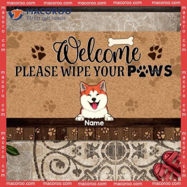 Welcome Please Wipe Your Paws Personalized Doormat, Gifts For Dog Lovers, Outdoor Door Mat