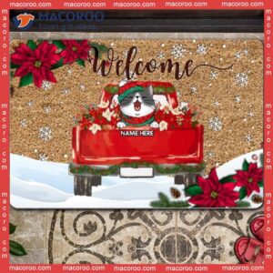 Welcome Red Poinsettia Holiday Doormat,christmas Personalized Doormat, Gifts For Cat Lovers
