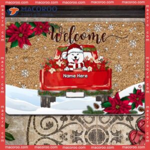 Welcome Red Poinsettia Holiday Doormat,christmas Personalized Doormat, Gifts For Dog Lovers