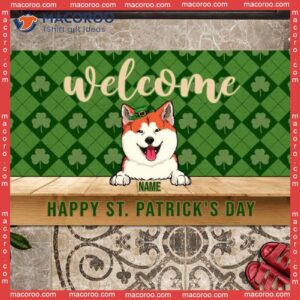 Welcome Shamrocks Holiday Doormat,st. Patrick’s Day Personalized Doormat, Gifts For Pet Lovers