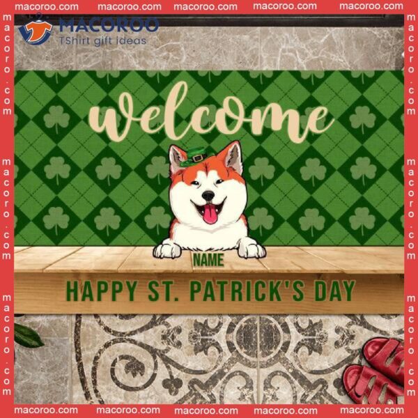 Welcome Shamrocks Holiday Doormat,st. Patrick’s Day Personalized Doormat, Gifts For Pet Lovers