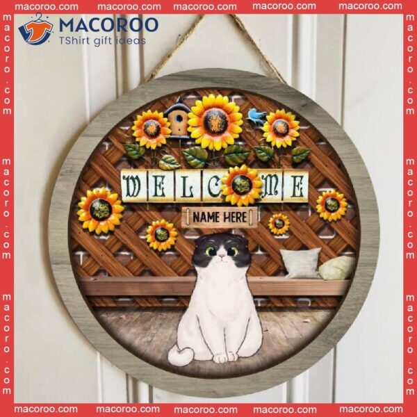 Welcome, Sunflower Decoration, Personalized Cat Wooden Signs