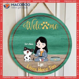 Welcome To My Room, Girl And Cats, Personalized Cat Wooden Signs