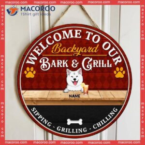 Welcome To Our Backyard Bark & Grill, Gift For Dog Lovers, Personalized Wooden Signs