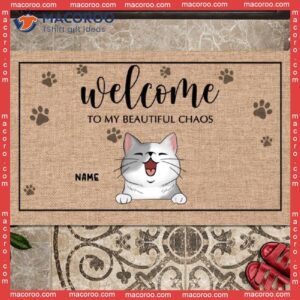 Welcome To Our Beautiful Chaos Front Door Mat, Gifts For Pet Lovers, Personalized Doormat