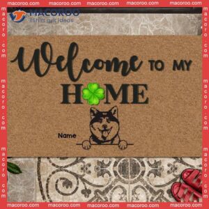 Welcome To Our Home Custom Doormat, Gifts For Dog Lovers, Lucky Four-leaf Front Door Mat