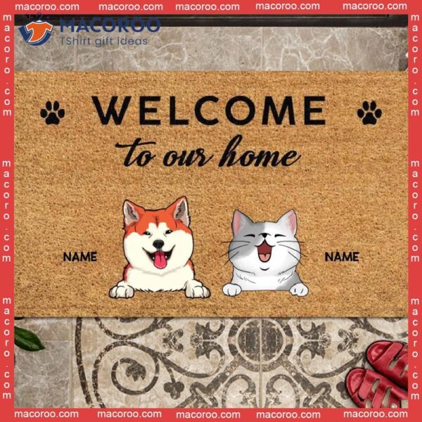 Welcome To Our Home Custom Doormat, Personalized Housewarming Gifts, Gifts For Pet Lovers