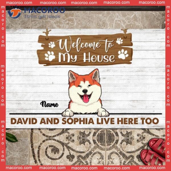 Welcome To Our Home Custom Doormat, The Humans Live Here Too Front Door Mat, Gifts For Pet Lovers