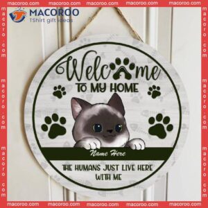 Welcome To Our Home, Peeking Cute Cat, Personalized Cat Wooden Signs