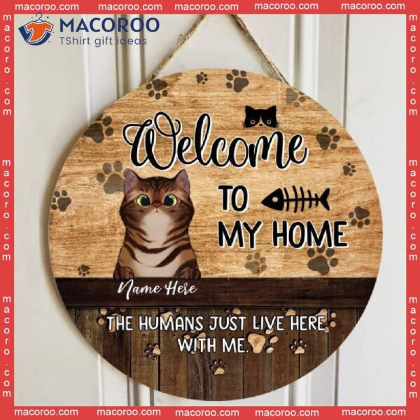 Welcome To Our Home, Personalized Cat On Wooden Signs