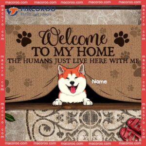 Welcome To Our Home Personalized Doormat, Horse Peeking From Curtain Front Door Mat, Gifts For Pet Lovers