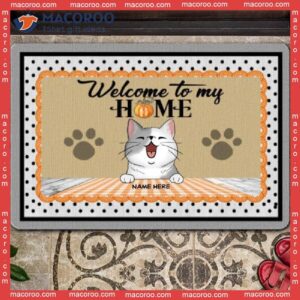 Welcome To Our Home Personalized Doormat, Polka Dots Outdoor Door Mat, Gifts For Cat Lovers