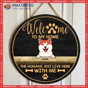 Welcome To Our Home, Wooden Door Hanger, Personalized Dog Breed Signs, Lovers Gifts, Front Decor