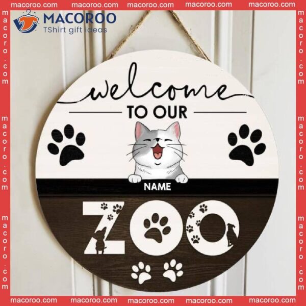 Welcome To Our Zoo, Wooden Door Hanger, Personalized Cat Breeds Signs, Gifts For Lovers, Front Decor