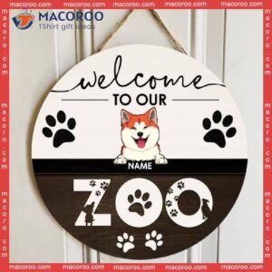 Welcome To Our Zoo, Wooden Door Hanger, Personalized Dog Breeds Signs, Gifts For Lovers, Front Decor