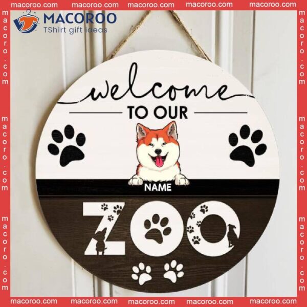 Welcome To Our Zoo, Wooden Door Hanger, Personalized Dog & Cat Signs, Gifts For Pet Lovers, Front Decor