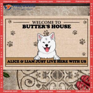 Welcome To The Dog’s House Beige Front Door Mat, Gifts For Dog Lovers, Personalized Doormat