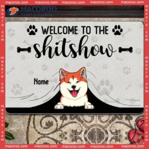 Welcome To The Shitshow Custom Doormat, Gifts For Dog Lovers, Peeking From Curtain Mat