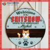 Welcome To The Shitshow, Hope You Brought Alcohol, Blue Pastel Retro Style, Personalized Dog & Cat Lovers Wooden Signs