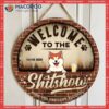 Welcome To The Shitshow Hope You Brought Alcohol, Retro Brick Door Hanger, Personalized Cat & Dog Wooden Signs