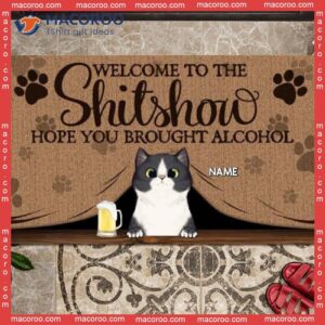 Welcome To The Shitshow Personalized Doormat, Brown Front Door Mat, Gifts For Cat Lovers