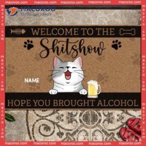 Welcome To The Shitshow Personalized Doormat, Brown Mat, Gifts For Cat Lovers