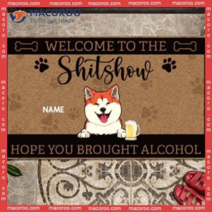 Welcome To The Shitshow Personalized Doormat, Gifts For Dog Lovers, Brown Mat