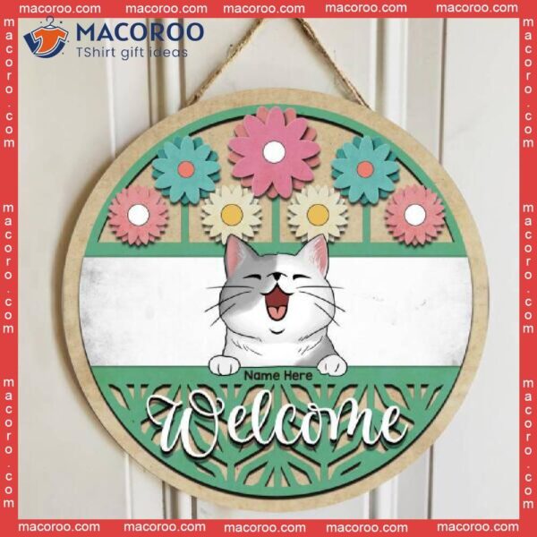 Welcome, Wood Carving Flowers, Personalized Cat Wooden Signs