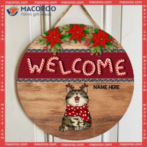 Welcome, Xmas Candy Cane Letters, Personalized Cat Christmas Wooden Signs