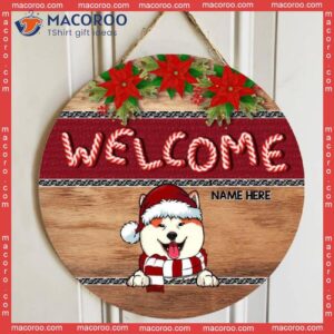 Welcome, Xmas Candy Cane Letters, Personalized Dog Christmas Wooden Signs