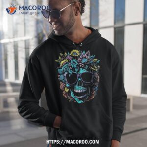 wild skull with flowers and wearing sunglasses design shirt halloween michael hoodie 1
