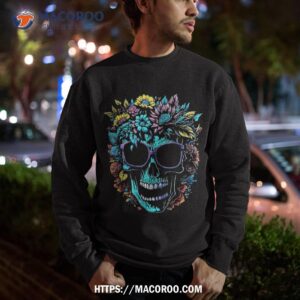 wild skull with flowers and wearing sunglasses design shirt halloween michael sweatshirt