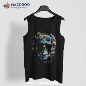 wild skull with flowers dripping splash distressed design shirt cute spooky tank top
