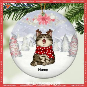 Winter Forest, Personalized Cat Breeds Circle Ceramic Ornament, Cat Christmas Ornaments Personalized