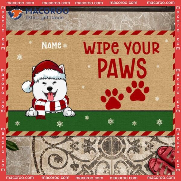 Wipe Your Paws Front Door Mat,christmas Personalized Doormat, Gifts For Dog Lovers
