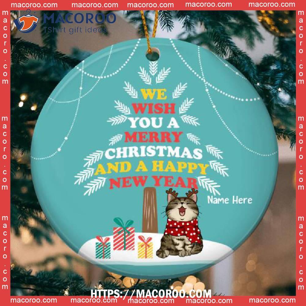 Wish You A Merry Xmas And Happy New Year Circle Ceramic Ornament, Kitty Ornaments