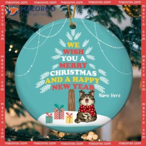 Wish You A Merry Xmas And Happy New Year Circle Ceramic Ornament, Personalized Cat Lovers Decorative Christmas Ornament