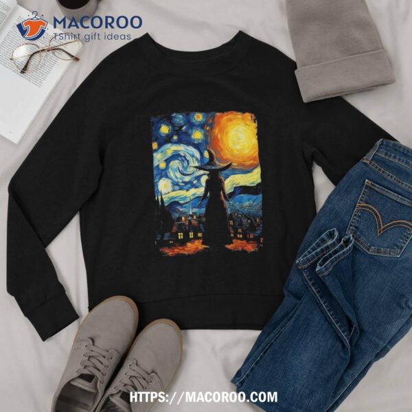 Witch Halloween Starry Night Van Gogh Aesthetic Painting Shirt, Halloween Candy Bouquet