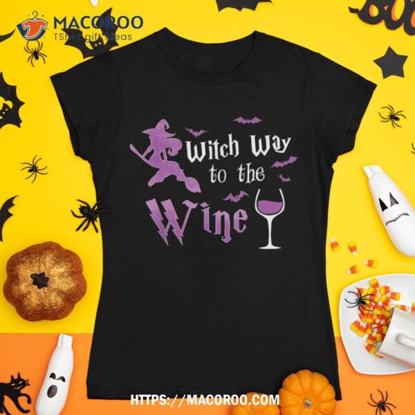Witch Way To The Wine Funny Drinking Party Halloween Graphic Shirt
